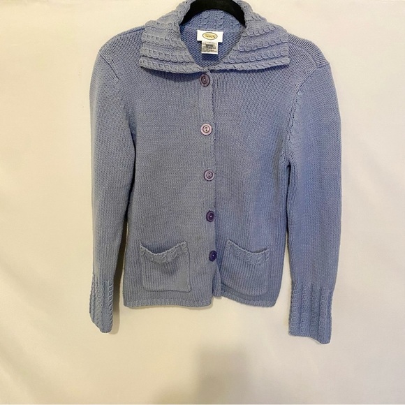 Talbots Vintage 90s baby blue cable knit chunky Cottage Coastal Cardigan Small - Picture 2 of 8
